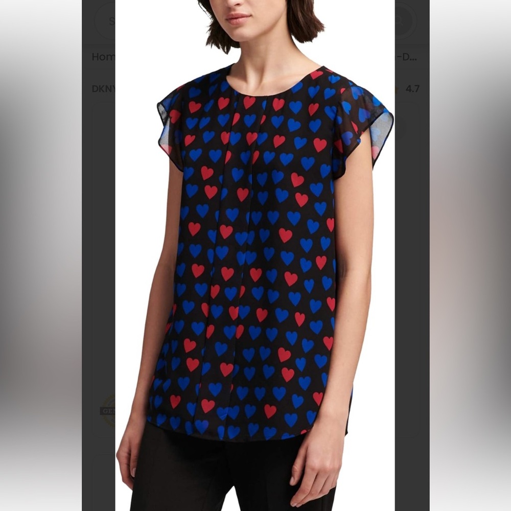 DKNY black pink Heart Print Pullover Blouse L